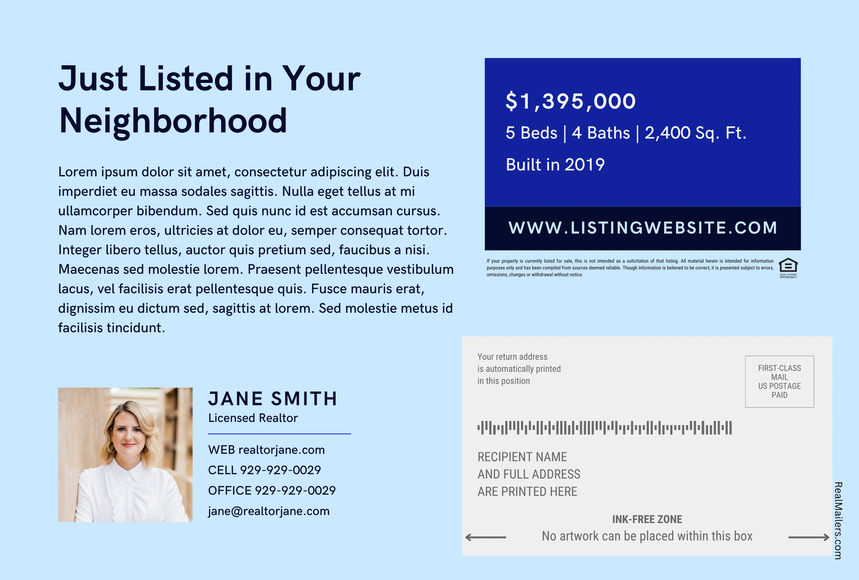 Listing Blue postcard back